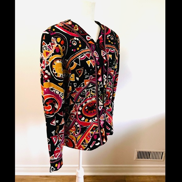 “Modern art to wear”bright colours on black w/sequins & beads embellished jacket - Picture 11 of 15